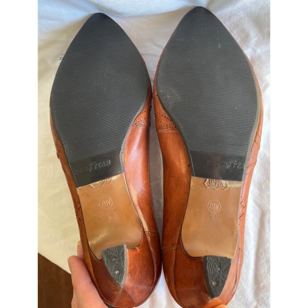 Vtg Leather Kitten Heel Brown Pumps Shoes Rustic Boho Stitch Accent Casual Wom 8 - Picture 5 of 13